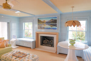 Living Room with Samsung Frame TV and Lutron Shades