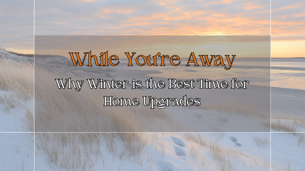 Blog banner showing a beach dune at sunrise with snow covering. why smart winter smart home upgrades are the best
