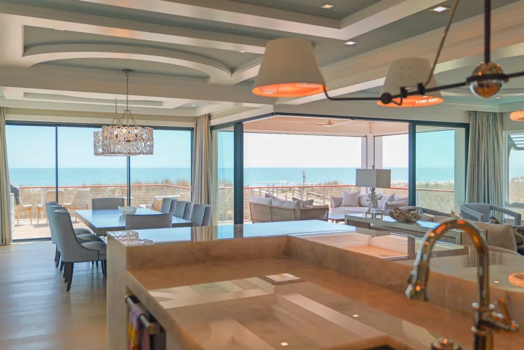 Ocean view from Avalon NJ home with custom automated shades and drapes