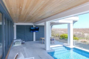 Avalon NJ dune-side pool with outdoor tv and outdoor speakers