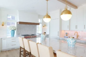 Stone Harbor, NJ kitchen featuring Lutron lighting control and integrated in-ceiling audio installed by Cooltronics.